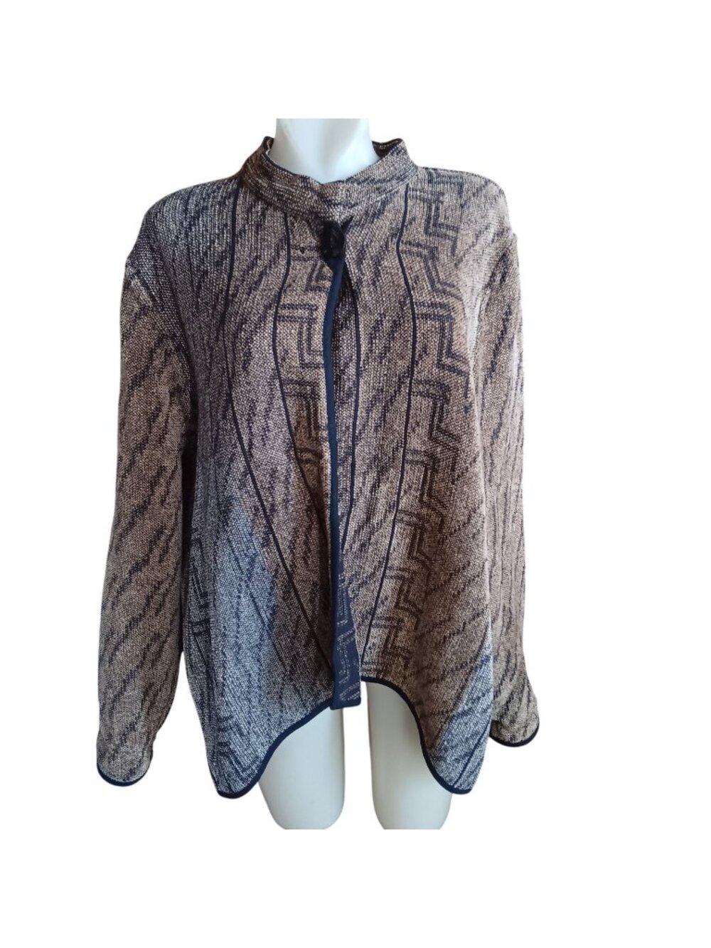 Maude Andrade Large Vtg Womens Cardigan Jacket Reversible Open Geometric Woven